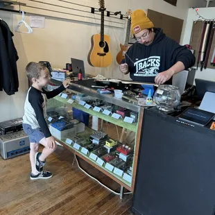 Johnny setting up my sons mini strat