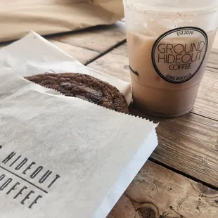 Masala Chai with oat milk and a delicious vegan chocolate chunk cookie (not even vegan but this cookie is so good)