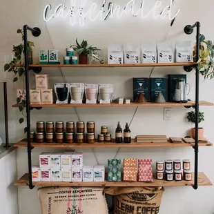 More than just coffee! We have a retail section full of coffee + tea supplies, gifts, treats, and more.