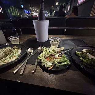 Roasted chicken and beef!!! Champagne!!