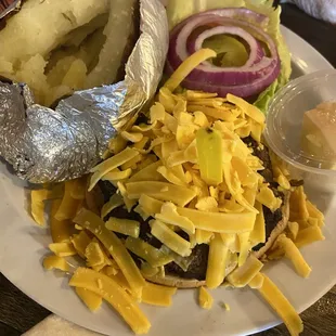 ground pat&apos;i burger with baked potato