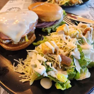 Cubano Burger, cesar salad