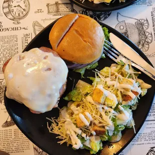 Cubano Burger, cesar salad