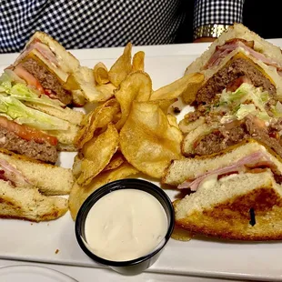 Club burger and house made chips