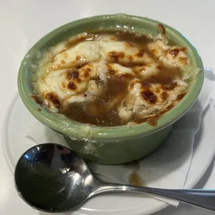 Crock of French onion soup
