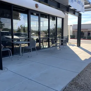 tables and chairs outside