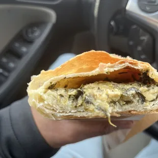 Inside the spinach and feta handpie