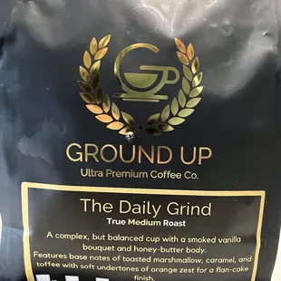 a bag of ground up coffee