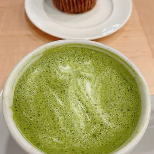 Strawberry match and vegan carrot muffin (sourced from Indulge Bakery &amp; Bistro)