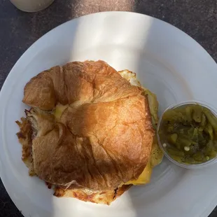 Breakfast sandwich with Green chili