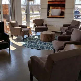 Comfy seating area around the corner from the chairs