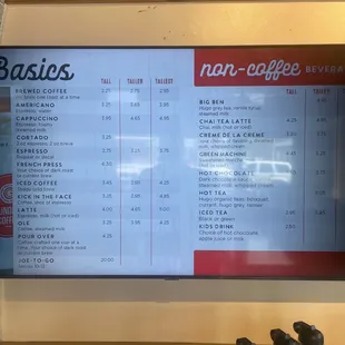 Basic coffee drinks.