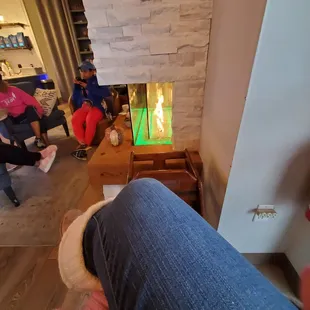 Small fireplace area.