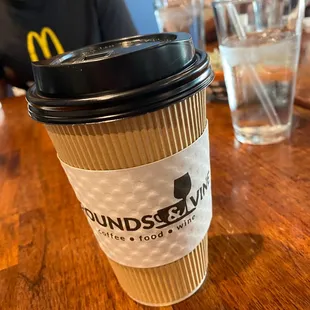 a cup of coffee on a table