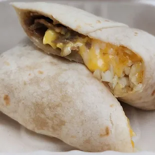 Nicely heated up steak breakfast burrito for The Homie (4/5/24)