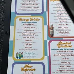 Energy Drink menu