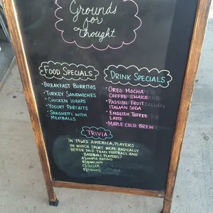a menu on a chalkboard