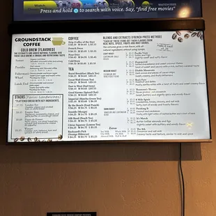 a menu on the wall