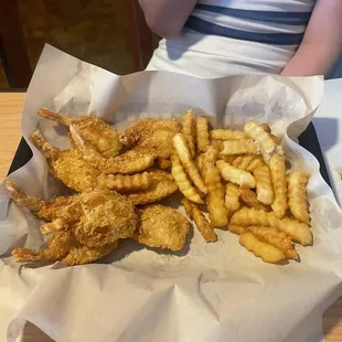 Fried shrimp with French fries