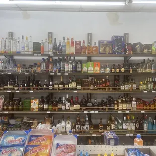 shelves of liquor in a store