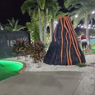 a miniature golf course at night