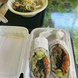 9. Vegan Booster Kimbab and 16. Chicken Ramen