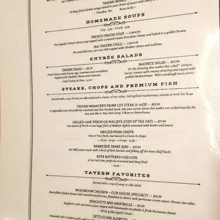 Dinner menu