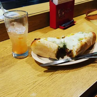 a plate of food and a drink