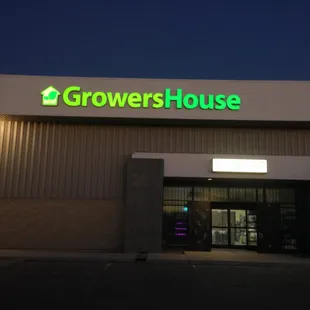 Growers House retail and warehouse in the evening.