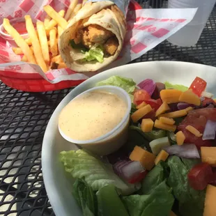 Hubs had the garlic chicken wrap and I had a crisp, fresh garden salad.