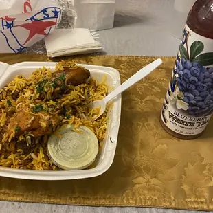 Chicken Biryani and drink I bought from the store