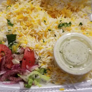 Rice &amp; salad side with butter chicken