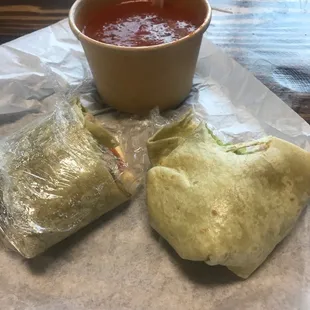 tomato basil soup and spicy turkey wrap