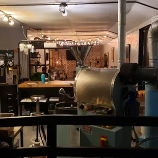 a coffee roaster in a workshop
