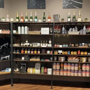 shelves of various wines and condiments