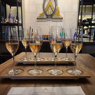 Inside. Bubbly wine flight! yummy.