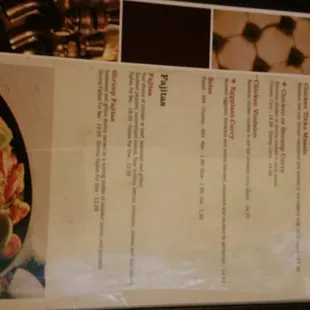 the menu for the restaurant