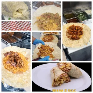 a variety of burritos