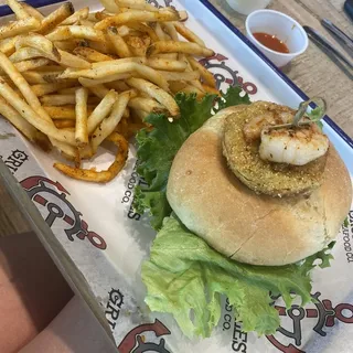 Shrimp Burger with Fried Green Tomato
