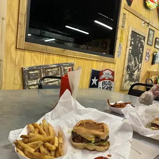 Cheese burger and fries