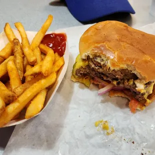 Double Cheeseburger with fries.