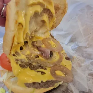 Cheeseburger with grilled onions