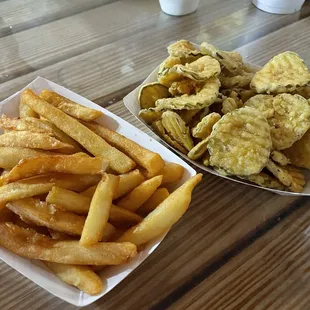 Fries and fried pickle slices