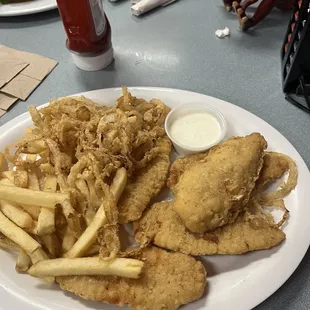 French Fries Crispy Chicken Dinner Housemade Onion Straws