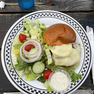 Grump Burger with salad