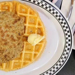 Waffle, Turkey Sausage and Egg Whites.