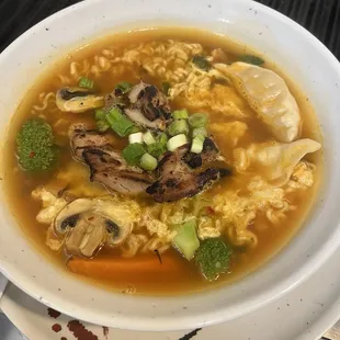 Spicy K-Ramen with Chicken and Gyoza