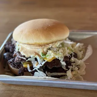 Grumpy&apos;s burger with cheese