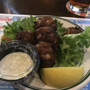 These crab balls were filled with crab. They were hot and delicious.