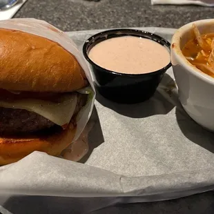 Southwest Cheese Burger with chicken tortilla Cup of Soup